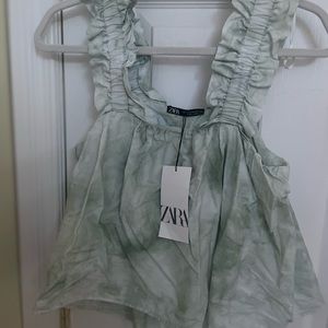 Cropped Zara tank top, light green tie-dye print